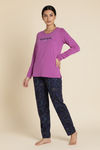 Zivame Buttersoft Knit Poly Pyjama Set - Evening Blue — thumbnail 3